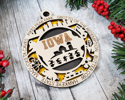 Iowa Ornament – Laser Cut Iowa State Christmas Ornament, Handmade IA Gift, Iowa Decor, Holiday Keepsake, Personalized State Present