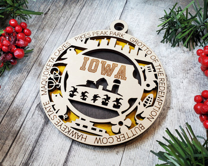 Iowa Ornament – Laser Cut Iowa State Christmas Ornament, Handmade IA Gift, Iowa Decor, Holiday Keepsake, Personalized State Present