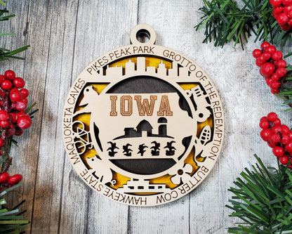 Iowa Ornament – Laser Cut Iowa State Christmas Ornament, Handmade IA Gift, Iowa Decor, Holiday Keepsake, Personalized State Present