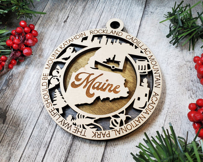 Maine Ornament – Laser Cut Maine State Christmas Ornament, Handmade ME Gift, Maine Decor, Holiday Keepsake, Personalized State Present