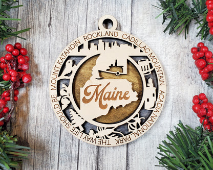 Maine Ornament – Laser Cut Maine State Christmas Ornament, Handmade ME Gift, Maine Decor, Holiday Keepsake, Personalized State Present
