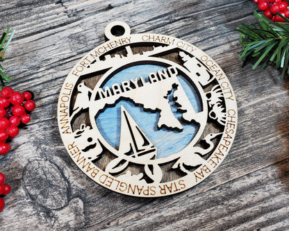 Maryland Ornament – Laser Cut Maryland State Christmas Ornament, Handmade MD Gift, Maryland Decor, Holiday Keepsake, Personalized State Present
