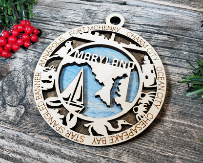 Maryland Ornament – Laser Cut Maryland State Christmas Ornament, Handmade MD Gift, Maryland Decor, Holiday Keepsake, Personalized State Present