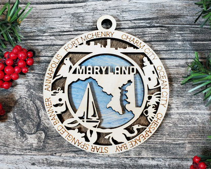 Maryland Ornament – Laser Cut Maryland State Christmas Ornament, Handmade MD Gift, Maryland Decor, Holiday Keepsake, Personalized State Present