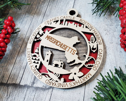 Massachusetts Ornament – Laser Cut Massachusetts State Christmas Ornament, Handmade MA Gift, Massachusetts Decor, Holiday Keepsake, Personalized State Present