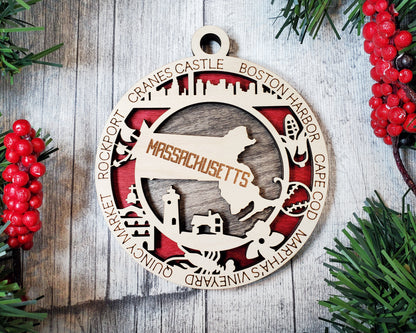 Massachusetts Ornament – Laser Cut Massachusetts State Christmas Ornament, Handmade MA Gift, Massachusetts Decor, Holiday Keepsake, Personalized State Present