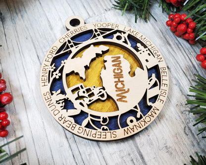 Michigan Ornament – Laser Cut Michigan State Christmas Ornament, Handmade MI Gift, Michigan Decor, Holiday Keepsake, Personalized State Present
