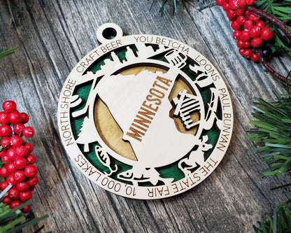Minnesota Ornament – Laser Cut Minnesota State Christmas Ornament, Handmade MN Gift, Minnesota Decor, Holiday Keepsake, Personalized State Present