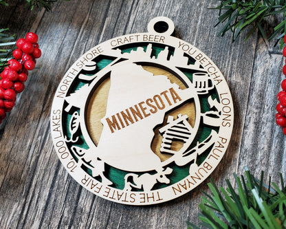Minnesota Ornament – Laser Cut Minnesota State Christmas Ornament, Handmade MN Gift, Minnesota Decor, Holiday Keepsake, Personalized State Present