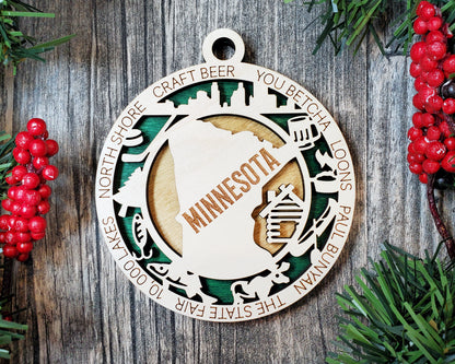 Minnesota Ornament – Laser Cut Minnesota State Christmas Ornament, Handmade MN Gift, Minnesota Decor, Holiday Keepsake, Personalized State Present