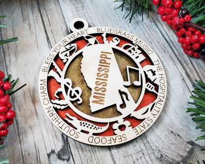 Mississippi Ornament – Laser Cut Mississippi State Christmas Ornament, Handmade MS Gift, Mississippi Decor, Holiday Keepsake, Personalized State Present