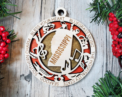 Mississippi Ornament – Laser Cut Mississippi State Christmas Ornament, Handmade MS Gift, Mississippi Decor, Holiday Keepsake, Personalized State Present