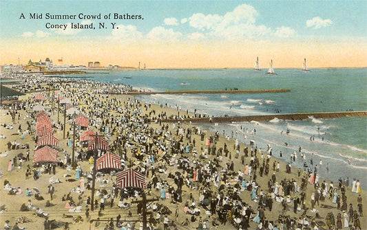 Beach Scene, Coney Island, New York City - Vintage Reprinted Image, Postcard
