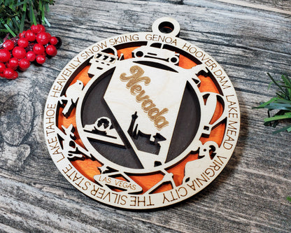 Nevada Ornament – Laser Cut Nevada State Christmas Ornament, Handmade NV Gift, Nevada Decor, Holiday Keepsake, Personalized State Present