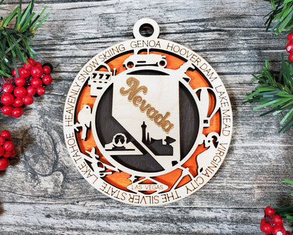Nevada Ornament – Laser Cut Nevada State Christmas Ornament, Handmade NV Gift, Nevada Decor, Holiday Keepsake, Personalized State Present