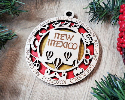 New Mexico Ornament – Laser Cut New Mexico State Christmas Ornament, Handmade NM Gift, New Mexico Decor, Holiday Keepsake, Personalized State Present