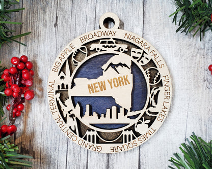 New York Ornament – Laser Cut New York State Christmas Ornament, Handmade NY Gift, New York Decor, Holiday Keepsake, Personalized State Present
