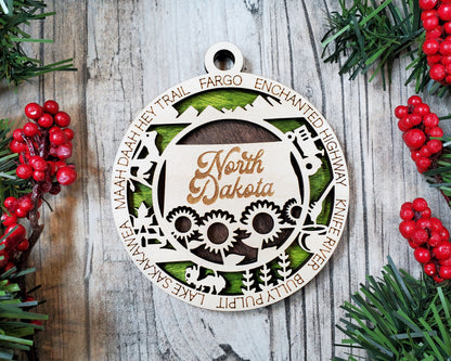 North Dakota Ornament – Laser Cut North Dakota State Christmas Ornament, Handmade ND Gift, North Dakota Decor, Holiday Keepsake, Personalized State Present