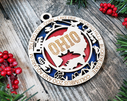 Ohio Ornament – Laser Cut Ohio State Christmas Ornament, Handmade OH Gift, Ohio Decor, Holiday Keepsake, Personalized State Present