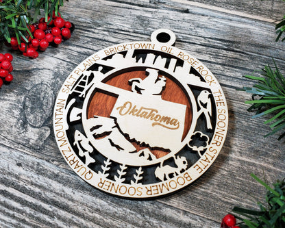 Oklahoma Ornament – Laser Cut Oklahoma State Christmas Ornament, Handmade OK Gift, Oklahoma Decor, Holiday Keepsake, Personalized State Present