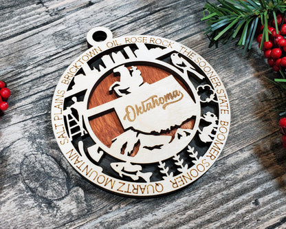 Oklahoma Ornament – Laser Cut Oklahoma State Christmas Ornament, Handmade OK Gift, Oklahoma Decor, Holiday Keepsake, Personalized State Present