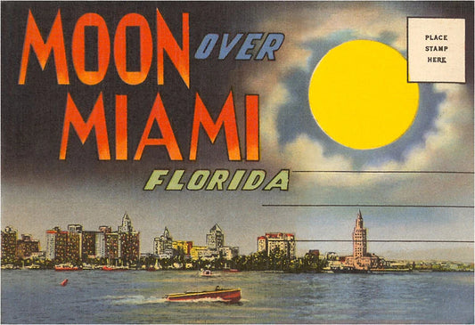 Moon over Miami, Floridas - Vintage Image, Postcard