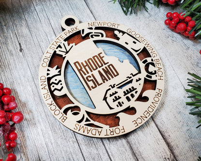 Rhode Island Ornament – Laser Cut Rhode Island State Christmas Ornament, Handmade RI Gift, Rhode Island Decor, Holiday Keepsake, Personalized State Present