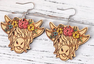 Wooden Earrings ~ Highland Cow