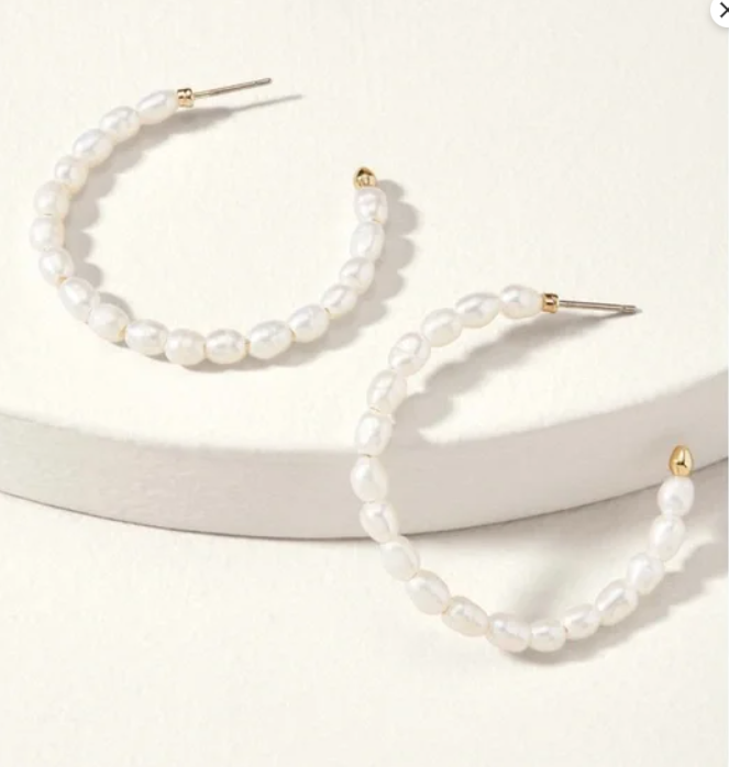 Pearl Hoop Earrings Gold/Cream -  by Stella & Dot