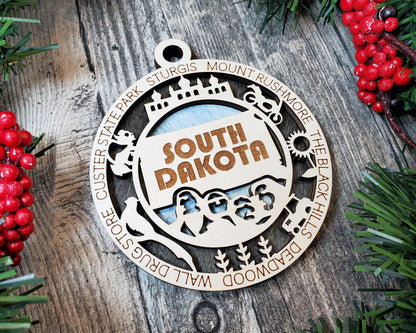 South Dakota Ornament – Laser Cut South Dakota State Christmas Ornament, Handmade SD Gift, South Dakota Decor, Holiday Keepsake, Personalized State Present