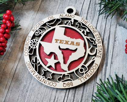 Texas Ornament – Laser Cut Texas State Christmas Ornament, Handmade TX Gift, Texas Decor, Holiday Keepsake, Personalized State Present