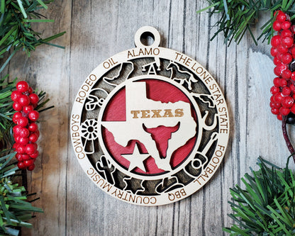 Texas Ornament – Laser Cut Texas State Christmas Ornament, Handmade TX Gift, Texas Decor, Holiday Keepsake, Personalized State Present