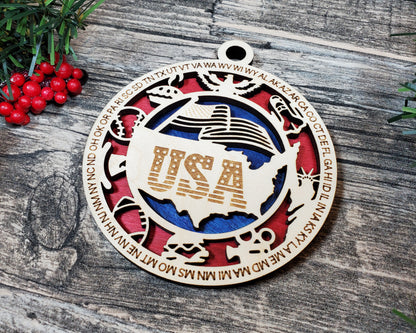 United States Ornament – Laser Cut USA Christmas Ornament, Handmade America Gift, United States Decor, Holiday Keepsake, Patriotic Ornament