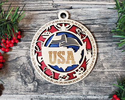 United States Ornament – Laser Cut USA Christmas Ornament, Handmade America Gift, United States Decor, Holiday Keepsake, Patriotic Ornament