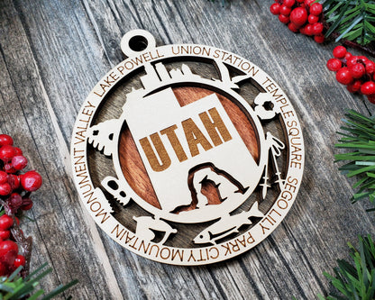 Utah Ornament – Laser Cut Utah State Christmas Ornament, Handmade UT Gift, Utah Decor, Holiday Keepsake, Personalized State Present