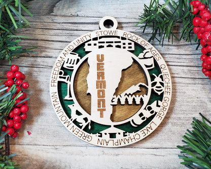Vermont Ornament – Laser Cut Vermont State Christmas Ornament, Handmade VT Gift, Vermont Decor, Holiday Keepsake, Personalized State Present