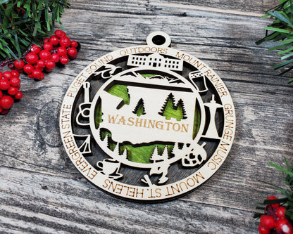 Washington Ornament – Laser Cut Washington State Christmas Ornament, Handmade WA Gift, Washington Decor, Holiday Keepsake, Personalized State Present