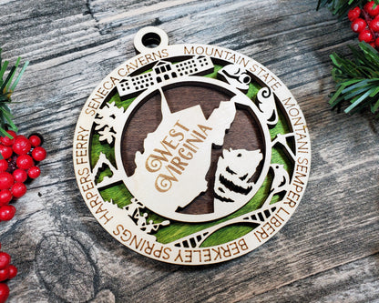 West Virginia Ornament – Laser Cut West Virginia State Christmas Ornament, Handmade WV Gift, West Virginia Decor, Holiday Keepsake, Personalized State Present