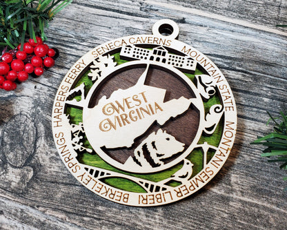 West Virginia Ornament – Laser Cut West Virginia State Christmas Ornament, Handmade WV Gift, West Virginia Decor, Holiday Keepsake, Personalized State Present