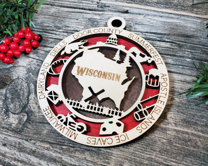 Wisconsin Ornament – Laser Cut Wisconsin State Christmas Ornament, Handmade WI Gift, Wisconsin Decor, Holiday Keepsake, Personalized State Present