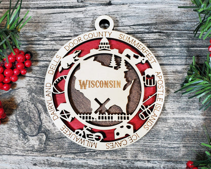 Wisconsin Ornament – Laser Cut Wisconsin State Christmas Ornament, Handmade WI Gift, Wisconsin Decor, Holiday Keepsake, Personalized State Present