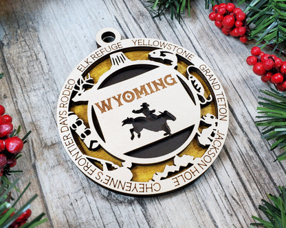 Wyoming Ornament – Laser Cut Wyoming State Christmas Ornament, Handmade WY Gift, Wyoming Decor, Holiday Keepsake, Personalized State Present