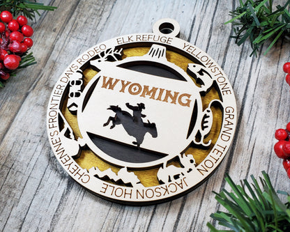 Wyoming Ornament – Laser Cut Wyoming State Christmas Ornament, Handmade WY Gift, Wyoming Decor, Holiday Keepsake, Personalized State Present