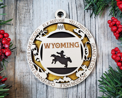 Wyoming Ornament – Laser Cut Wyoming State Christmas Ornament, Handmade WY Gift, Wyoming Decor, Holiday Keepsake, Personalized State Present