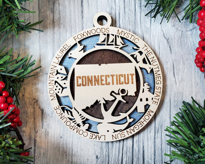 Connecticut Ornament – Laser Cut Connecticut State Christmas Ornament, Handmade CT Gift, Connecticut Decor, Holiday Keepsake, Personalized State Present