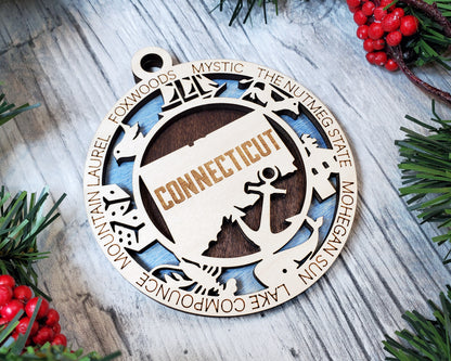 Connecticut Ornament – Laser Cut Connecticut State Christmas Ornament, Handmade CT Gift, Connecticut Decor, Holiday Keepsake, Personalized State Present