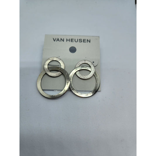 Van Heusen Silver Tone Round Double Circle Earrings