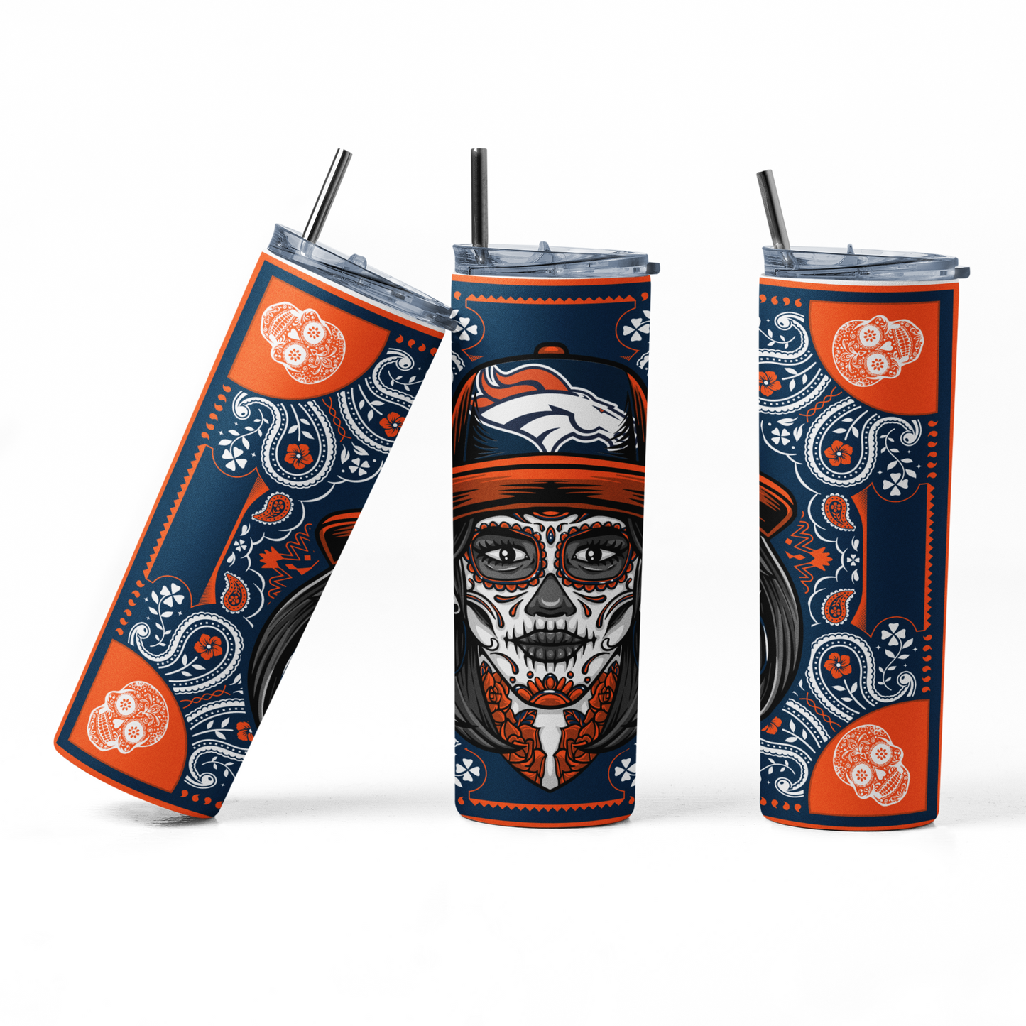 20oz Tumbler ~ Broncos Dia De Los Muertos