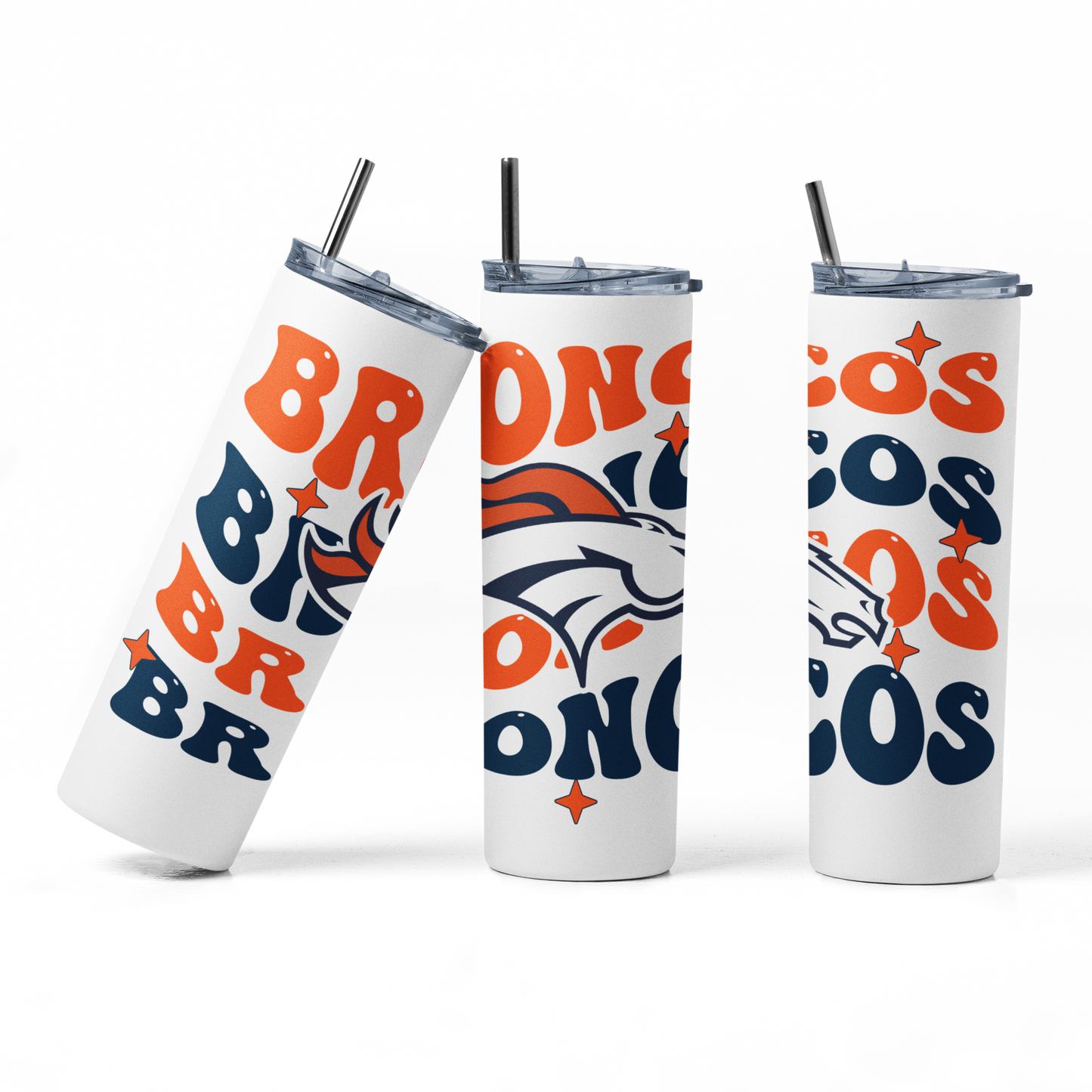 20oz Tumbler ~ Broncos Wavy Text retro style