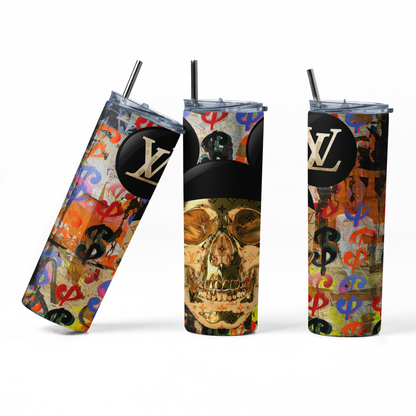 Gold Skull w/ Louis Vuitton Mickey Mouse Ears 20 Oz. Skinny Tumbler